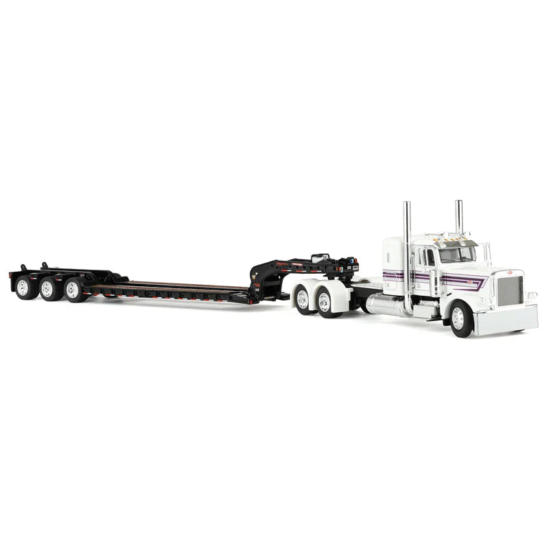 1/64 Peterbilt 389 Semi Truck with Fontaine Magnitude Lowboy Trailer, White/Black, DCP by First Gear