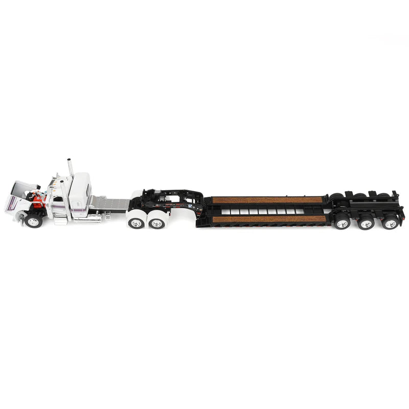 1/64 Peterbilt 389 Semi Truck with Fontaine Magnitude Lowboy Trailer, White/Black, DCP by First Gear