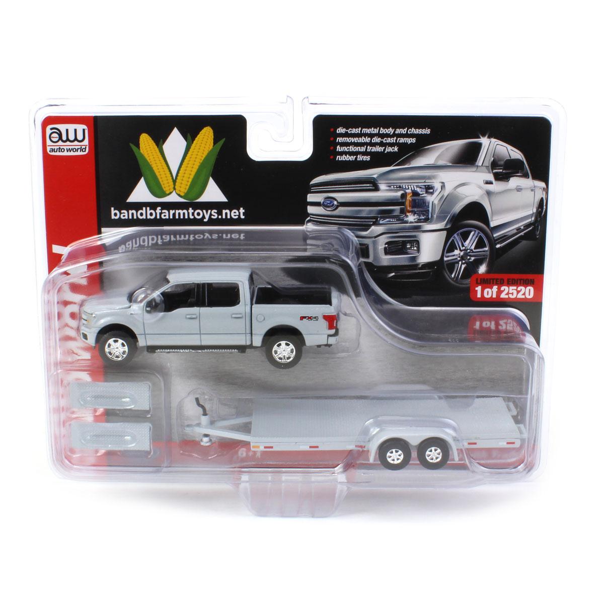 1/64 Stone Gray 2019 Ford F-150 with Trailer by Auto World, Limited Edition