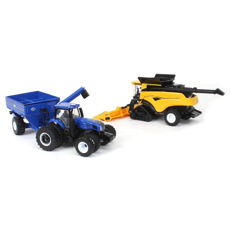 1/64 New Holland CR8.90 Combine, Tractor & J&M Grain Cart Farm Toy Set by ERTL