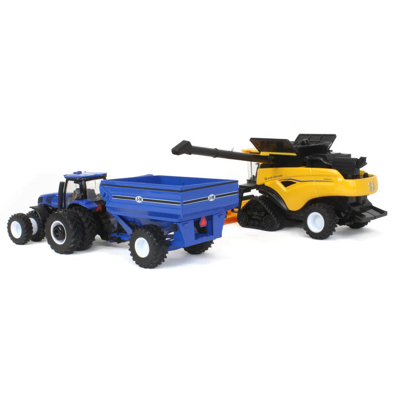 1/64 New Holland CR8.90 Combine, Tractor & J&M Grain Cart Farm Toy Set by ERTL