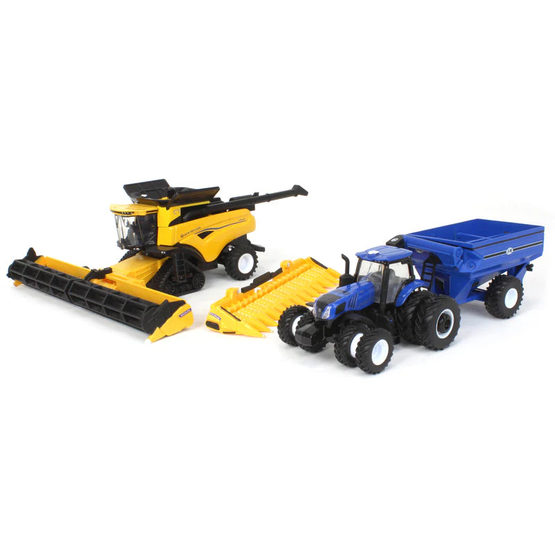 1/64 New Holland CR8.90 Combine, Tractor & J&M Grain Cart Farm Toy Set by ERTL